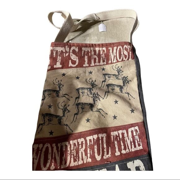 Holiday Christmas Tote Bag Distressed Writing Reindeer Design Shoulder Bag NWOT - Picture 4 of 8